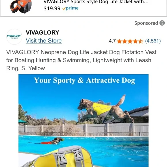 Dog Lifejacket Sz S Canary Yellow Neoprene Dog Life Vest W/ LightReflecting trim - Picture 7 of 10